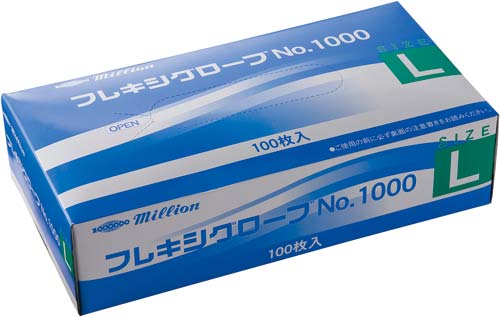 ミリオン　プラスチック手袋　粉付No.1000　L画像