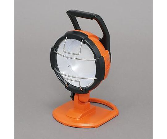 AC100V/52W 作業灯/LED(コード5m) 明るいLED lightが点灯している状態で、ハンドル付きの台座が見える。