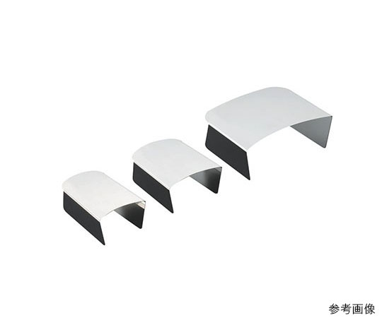 18-8カトラリーバスケット小用（2人用）箸ガード 光沢のあるステンレス製のカトラリーバスケットが正面から見える状態で、中央に二つの仕切りがある。