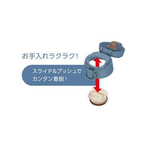 サーモス　真空断熱ケータイマグ　フォギーブルー フタと取っ手がついた青色のマグカップが見える状態