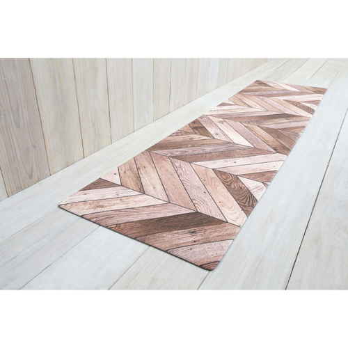 キッチンマット　240cm　拭ける　PVCキッチンマット　45×240cm　ヘリング テクスチャのある表面とヘリングボーンパターンが強調されたマットの状態