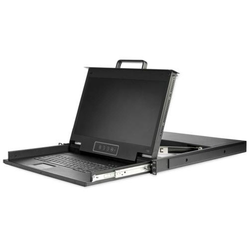 KVMコンソール　ラックマウント型　17型モニター　1台 モニターの正面が表示され、操作パネルが見える状態
