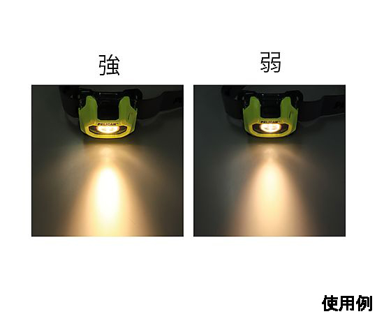 [単4x3本] ヘッドライト/LED(防爆構造/高演色/黄 鮮やかなイエローのヘッドライトが光を放っている状態