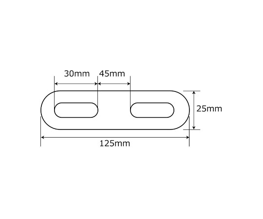 補助金具ステンレス　I型　長さ125mm 片側にスリットがあり、全体が輝くステンレス製の金具が横向きで並ぶ様子
