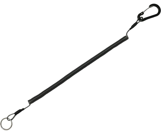 落下防止ストラップ カラビナ+カールコード （ステンレスワイヤー入り） グレー 380mm