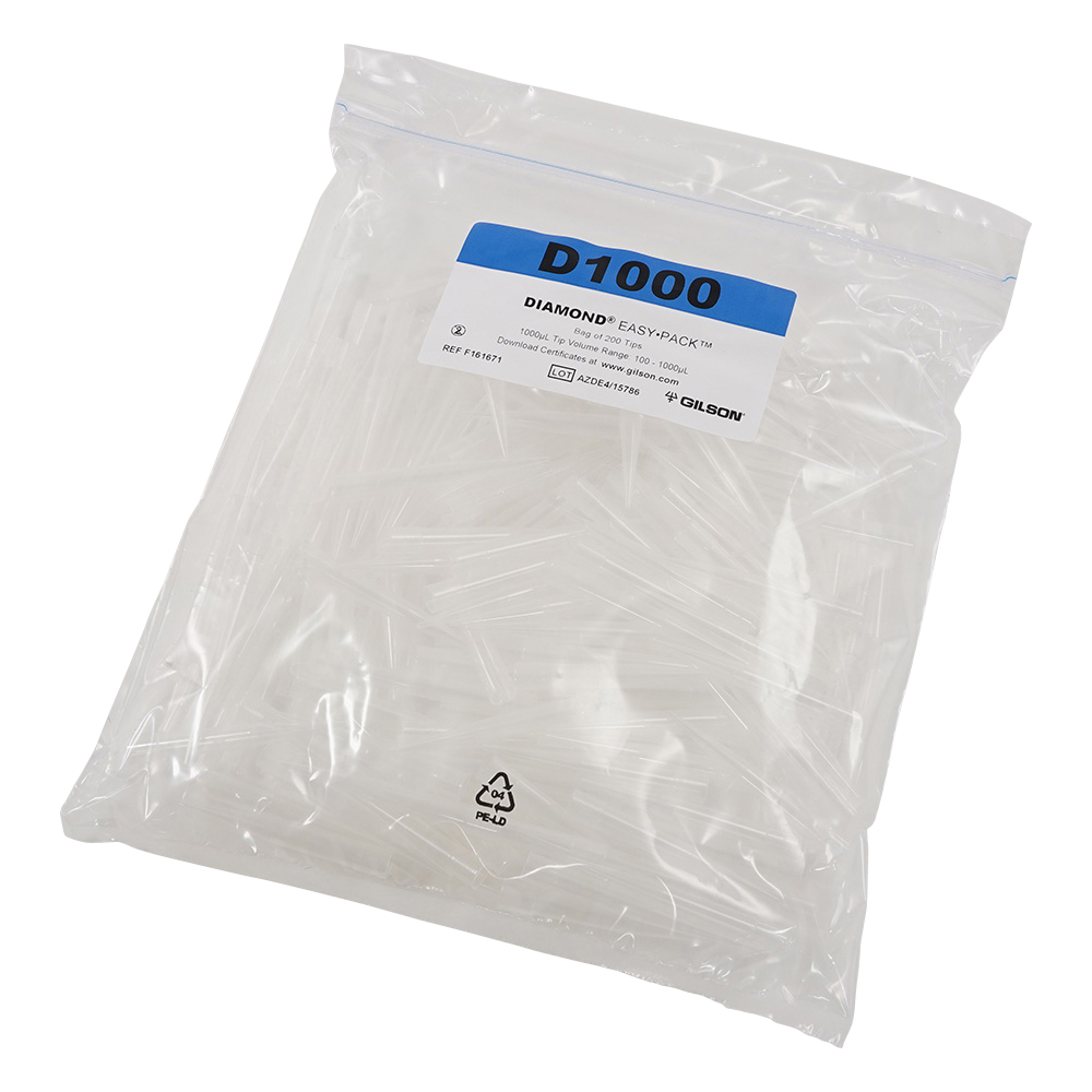 ダイアモンドチップ　D1000　EasyPack　未滅菌　100～1000μL　200本×5袋入画像