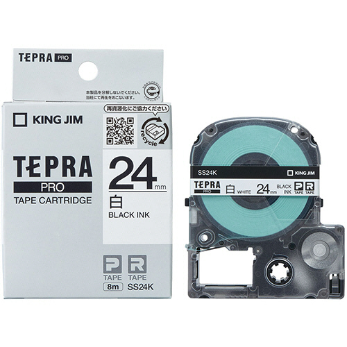 ﾃﾌﾟﾗ PRO ﾃｰﾌﾟｶｰﾄﾘｯｼﾞ 24mm 白/黒文字 1個
