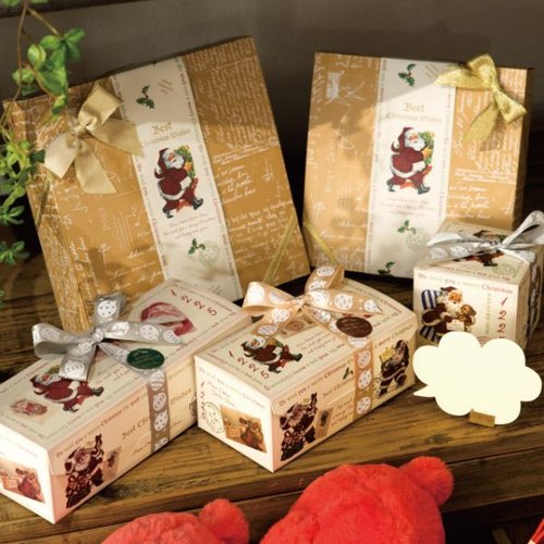 贈答箱 クリスマスアンティークサンタ ギフトBOXワイド型-S(20枚) ヘッズ 箱の側面に描かれた赤と緑のクリスマスデザイン