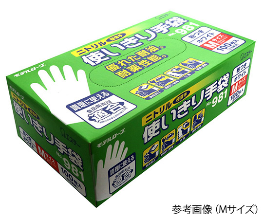 ニトリル使いきり手袋　粉つき　モデルローブ　ホワイト　S　1箱(100枚入)画像