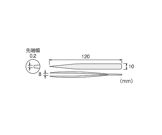 非磁製ピンセット 先端が細く平らで、持ち手部分が無地のピンセットが横向きに置かれている様子