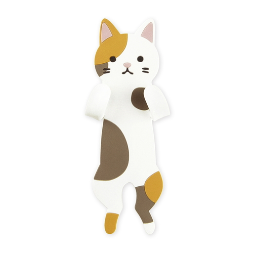 フック 吸着 スティッキーフレンズ アニマル かわいい はがせる 吸着式フック ミケネコ 可愛らしいミケネコのデザインが施された吸着式フックの正面が見える状態