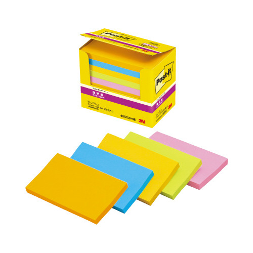 ポストイット　強粘着　７５×１２７ネオン混色１０冊画像