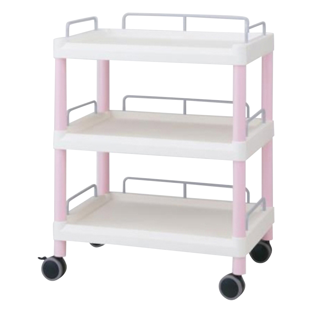 モバイルイージーカート(ガード枠付き：ピンク) 引出しなし 3段 645×444×835