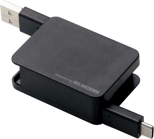 ＵＳＢ２．０ケーブル（Ａ－Ｃ）　巻取り　０．７ｍ黒画像