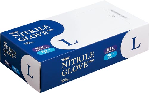 ニトリル手袋＃２０３９　粉無青Ｌ　青１００枚×２０画像