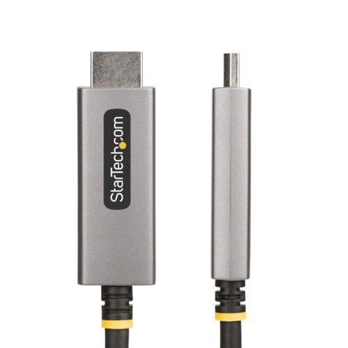 DisplayPort　1.4-HDMI　2.1変換ケーブル　2m　スペースグレー/ブラック　1本 変換コネクタが両端に付いた状態で、ケーブルが真っ直ぐ伸びている様子