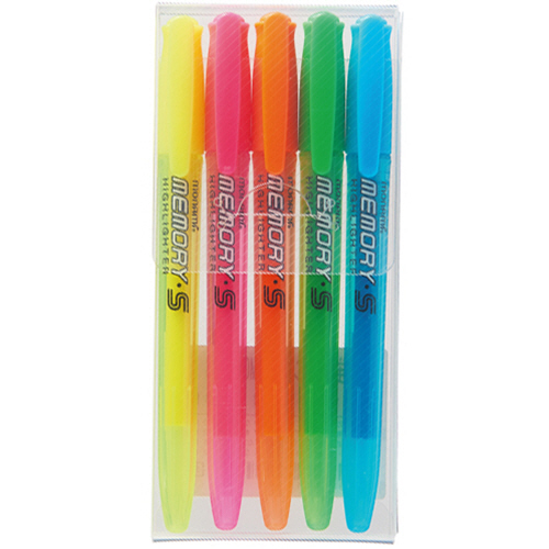 蛍光ﾍﾟﾝ MEMORY･S HIGHLIGHTER 5色ｾｯﾄ(黄･桃･橙･緑･水色) 1ﾊﾟｯｸ