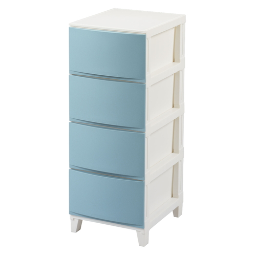 収納ケース チェスト タンス 4段 幅34×奥行42×高さ88cm ルームスシェード サンドブルー画像