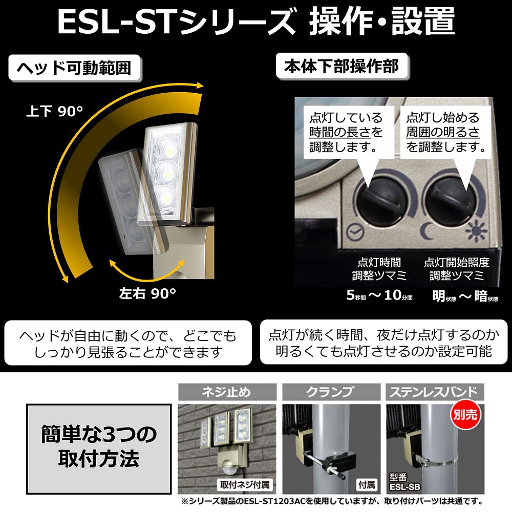 AC　センサーライト センサーライトが壁に取り付けられ、光を放つ様子