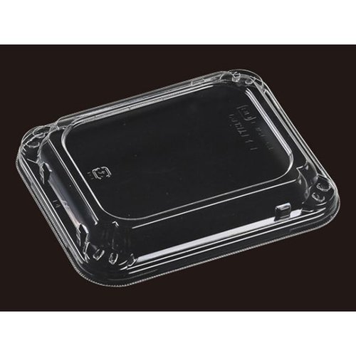 T-MSF-6 嵌合蓋浅(APET) [ケース販売] 透明な蓋が重ねられ、内部の形状が見える状態