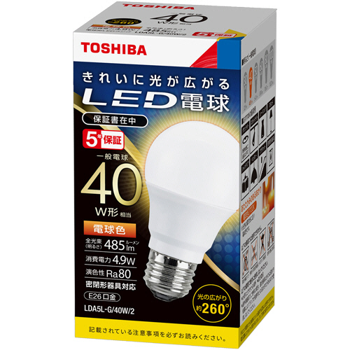 LED電球 一般電球形 E26口金 4.9W 電球色 1個画像