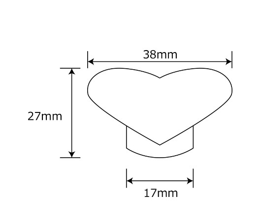 セラミックハートノブ　ホワイト　27mm×38mm×17mm 表面が滑らかでハート型のつまみが横から見える状態