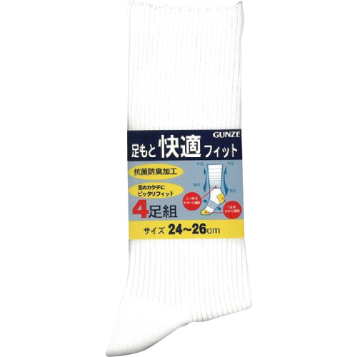 足もと快適ﾌｨｯﾄｿｯｸｽ25ﾎﾜｲﾄ 1組(4足)