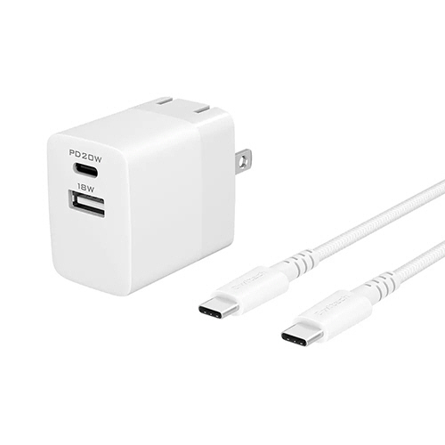 AC充電器 Type-Cｹｰﾌﾞﾙ付 PD20W ﾎﾜｲﾄ 1.2m 1個