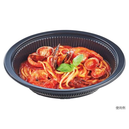 麺容器 DLV楕円24-18(60)MSD 黒 本体 エフピコ [ケース販売] 容器が黒色で、楕円形のデザインが正面から見える状態