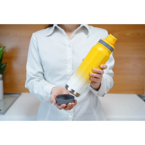 水筒　フォルテック　キャリングボトル710ml　オレンジホワイト フタが開き、内部が見える状態