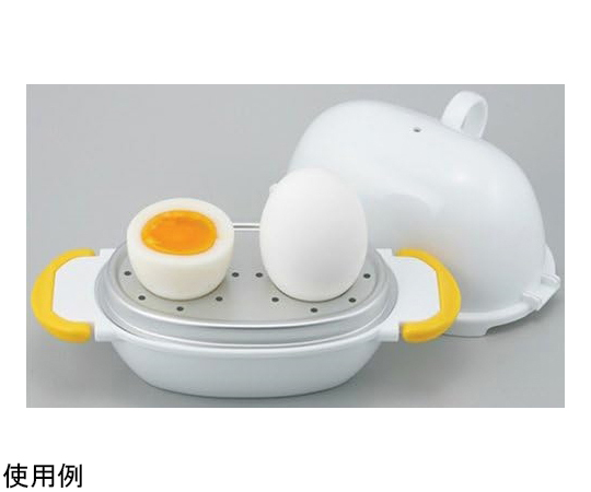 レンジでらくチン！ゆでたまご 2個用 透明な容器に収められた調理器具が上部から見える状態