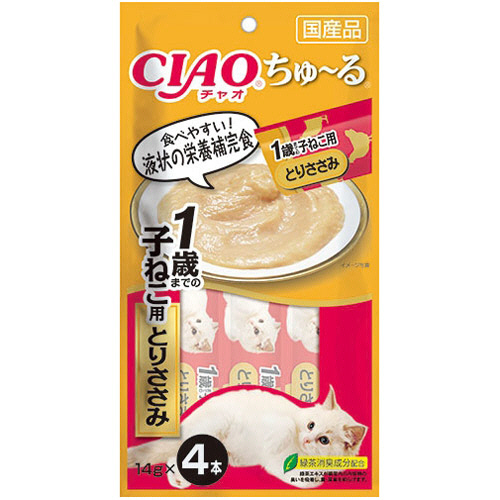 ﾁｬｵ ちゅーる 1歳までの子ねこ用 とりささみ 1ｾｯﾄ(24本:4本×6ﾊﾟｯｸ)画像