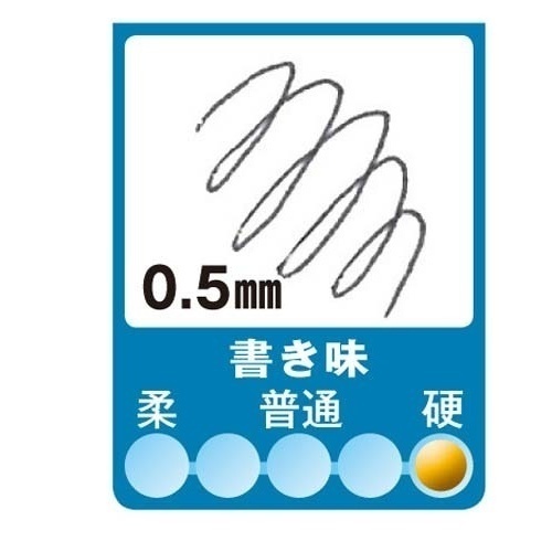 三菱ボールペンVERY楽ノック　0.5mm　青 透明なケースに収められた商品が側面から見える状態