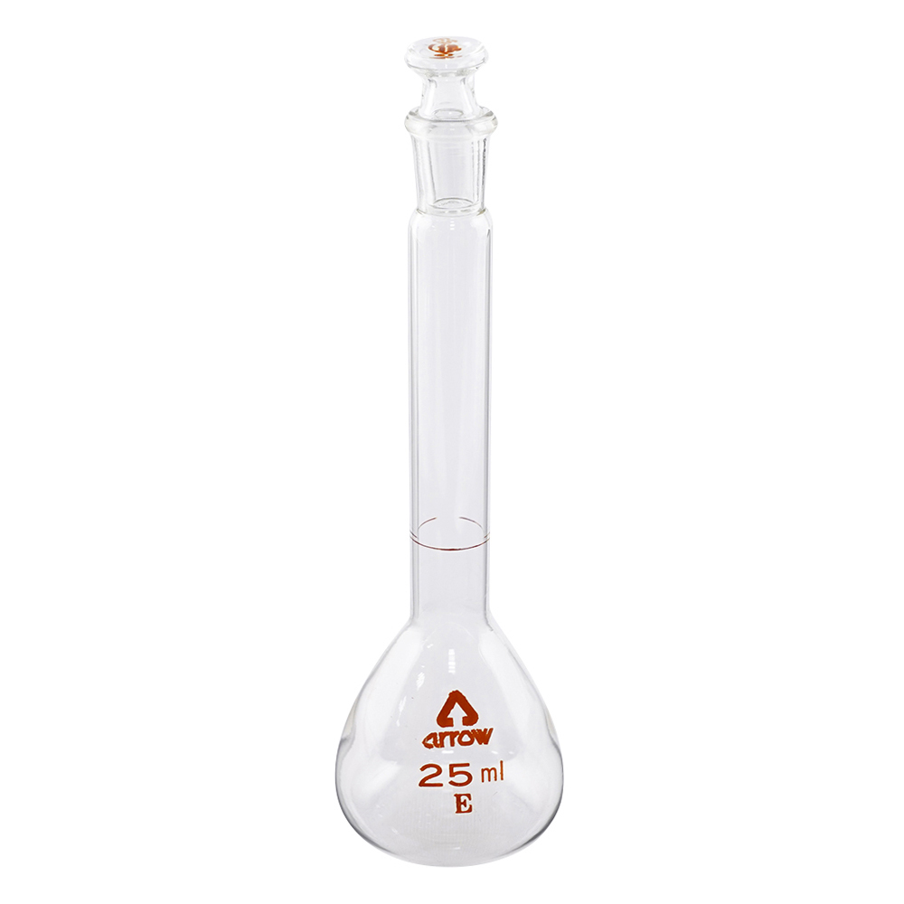 透明摺りメスフラスコ（硬質ガラス製） 白 25mL画像