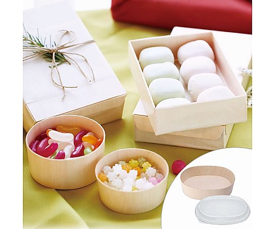 食品容器 ふぁるかたぼっくす 楕円 120×H170 本体 25個 透明な楕円形容器が立てられた状態、フタ付きで整然と並んでいる様子。
