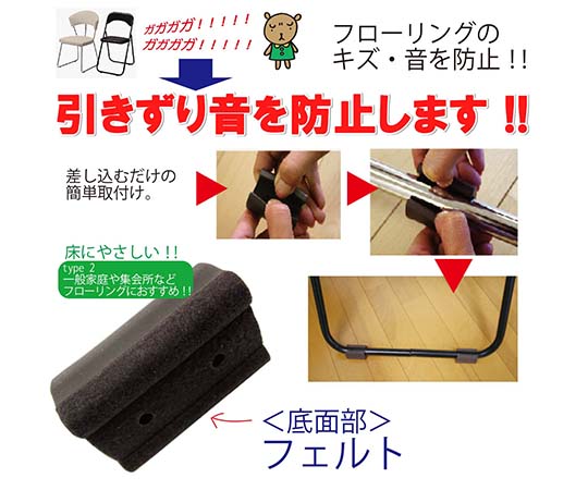 パイプイス用保護キャップ　フェルト付き　S　4個入 透明なケースに収められた4個セットの保護キャップ、フェルト面が上向きに配置されている様子。