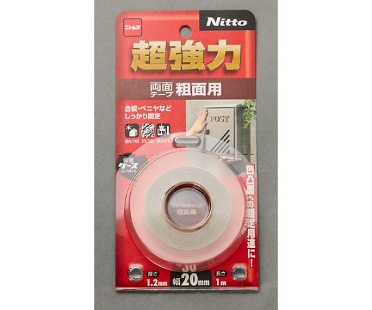 超強力両面テープ粗面用20×1 テープがロール状でディスプレイ上部に置かれた様子