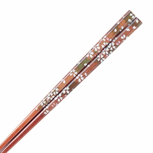 箸 23cm アクリア 柴桜 食洗機対応 すべり止め 木製 天然木 先角 和紙 緑画像