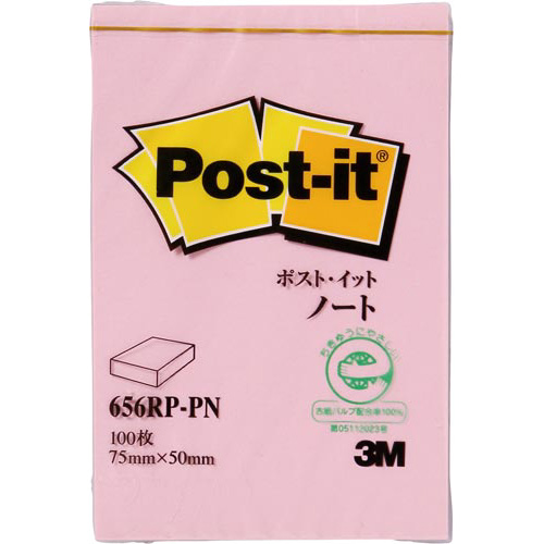 ポストイット　再生紙ノート７５×５０　ピンク１０冊画像