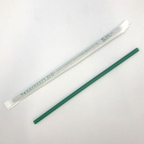 ドリンク資材 バイオマス25％配合ストレートストロー6×210緑印アリ紙包装 羽柴化成工業画像