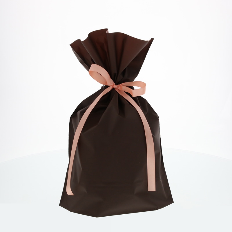 ＦＫ２４１１　梨地巾着袋　ブラウンＭ　２０枚入