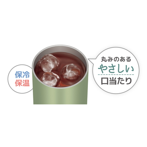 サーモス　保冷缶ホルダー　カーキ 全体が見える状態で、中央にロゴが施されたカーキ色のホルダー