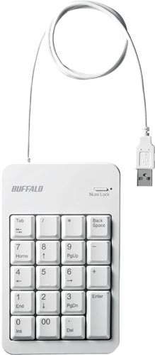 有線テンキー　ＴａｂキーＵＳＢハブ付　ホワイト画像