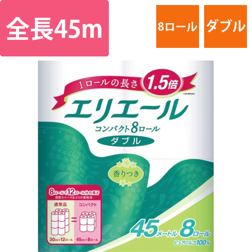 エリエール　トイレットティシュー　コンパクト　W　芯有　45m　香付　1パック(8ロール)画像