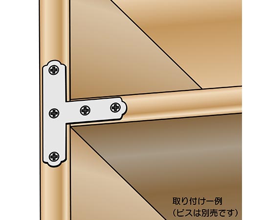ユニクロ隅金　T型　90×78 金属製のT型隅金が斜めから見える状態、滑らかな表面と精密な角度が特徴。