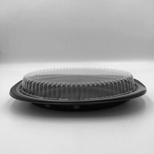 惣菜容器 CT街デリ ランチD24BK 本体 蓋 セット 中央化学 [ケース販売] 透明な容器に蓋がセットされた状態で、上部からの視点で捉えられている。