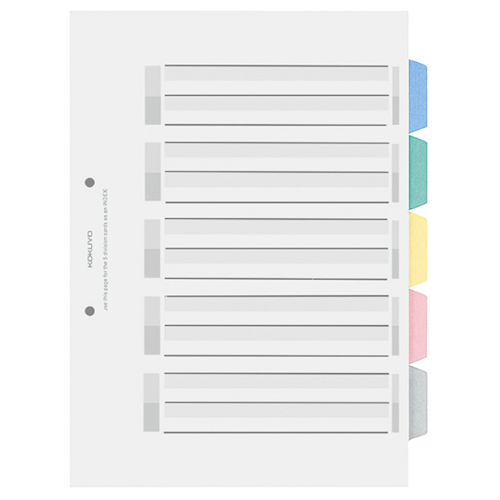 ｶﾗｰ仕切ｶｰﾄﾞ(PP) ﾌｧｲﾙ用 A4ﾀﾃ 2穴 5色 5山見出し+扉紙 1組画像