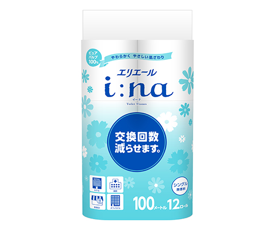 エリエールi：na（イーナ）トイレットティシュー　無香料　シングル　100m　12ロール×6パック画像