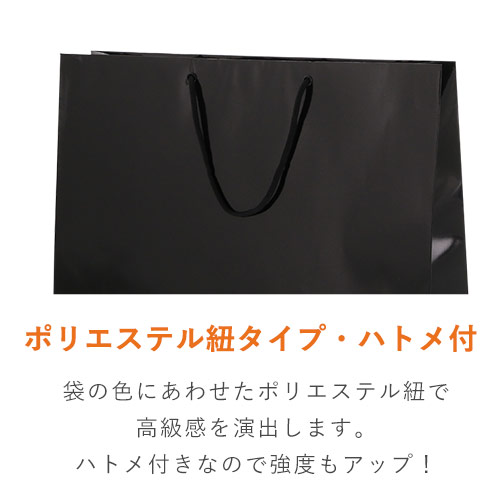 おしゃれなツヤあり仕様で、黒の手提げ紙袋