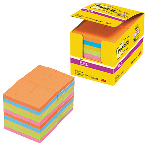 ﾎﾟｽﾄ･ｲｯﾄ 強粘着ふせん 業務用ﾊﾟｯｸ 75×25mm ﾈｵﾝｶﾗｰ5色 1ﾊﾟｯｸ(80冊)画像